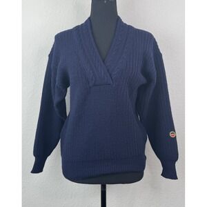 Vtg Busnel 100% Wool V-Neck Cable Knit Sweater Women's XS/S France Preppy 80s